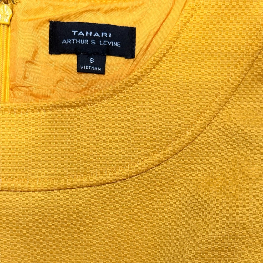 Tahari ASL Dress Golden Yellow Textured Lined Sheath Size 8 - Picture 9 of 9